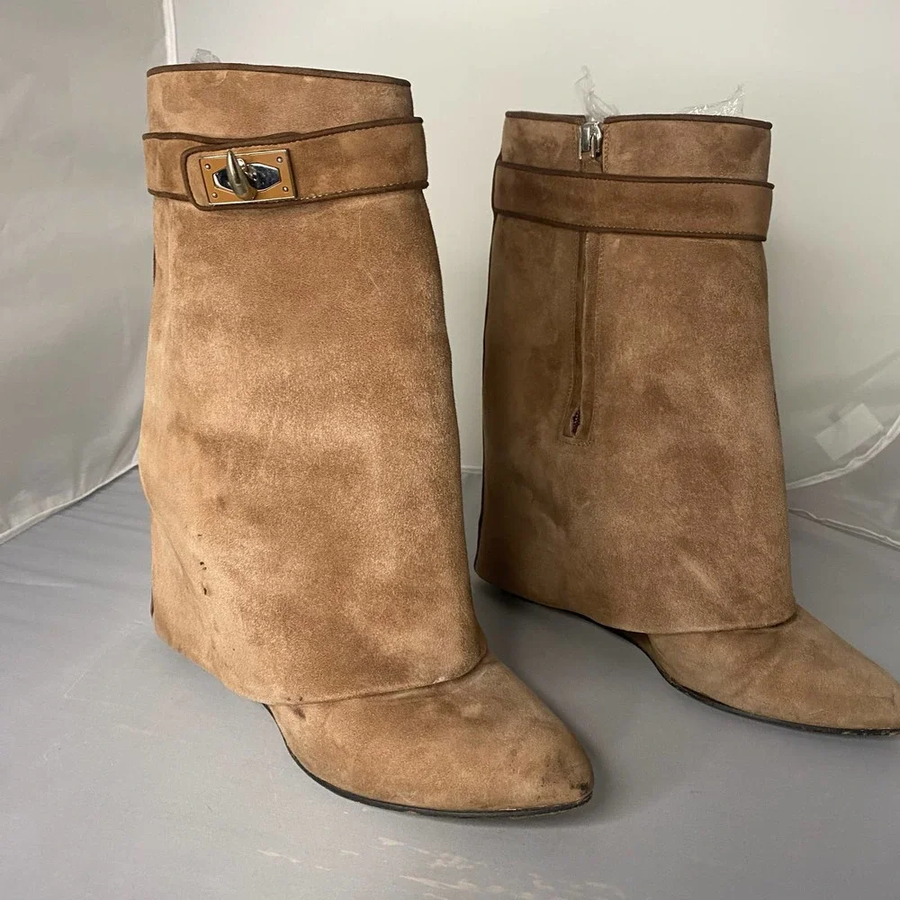 Givenchy Shark Tooth Foldover Wedge Boots 10 - Picture 1 of 14